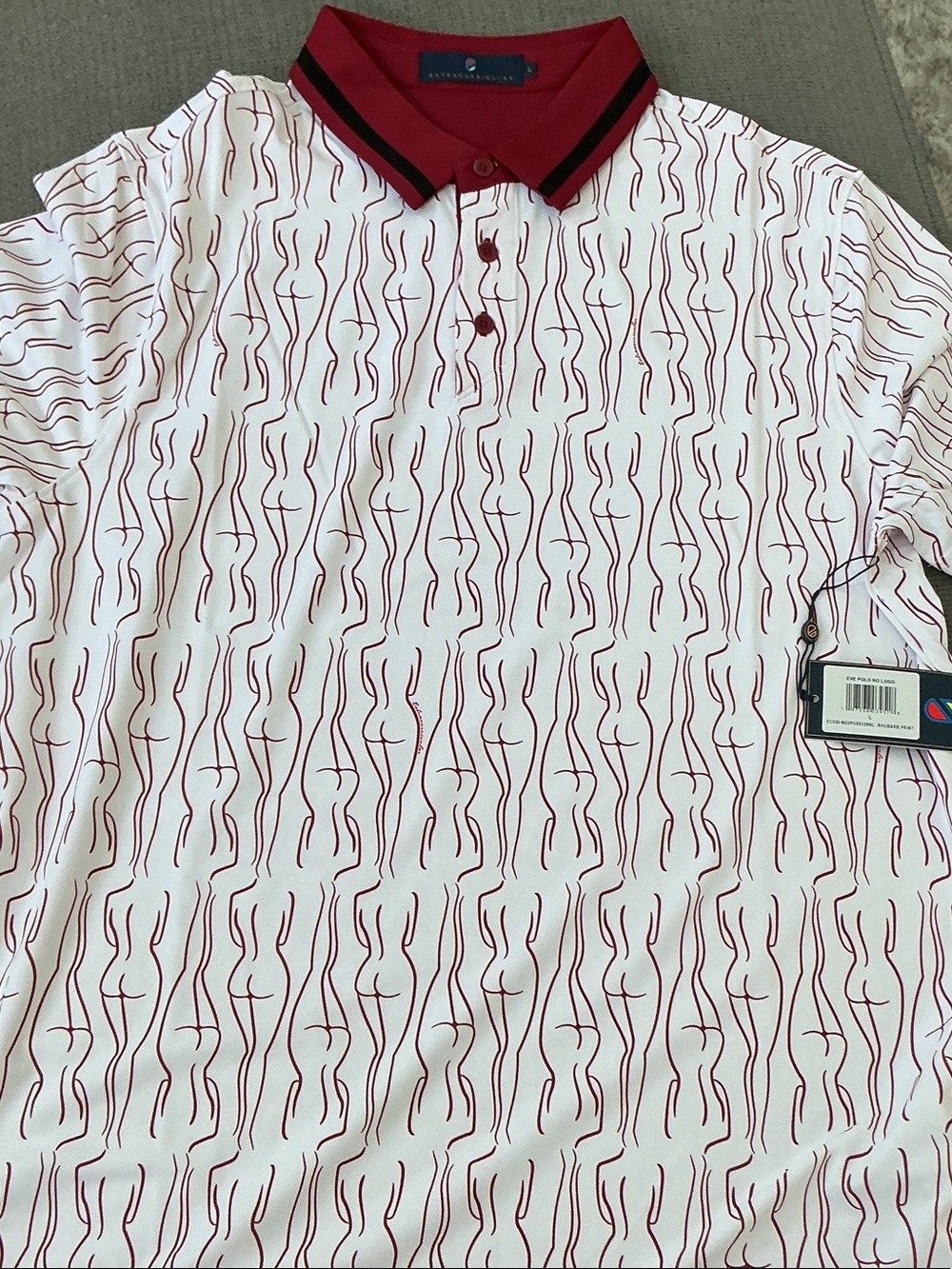 Men's Patterned Polo with Red Contrast Collar